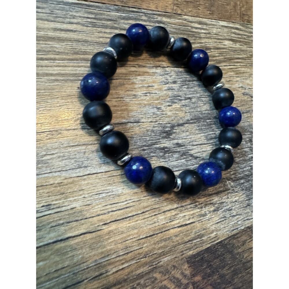 American Exchange Mens Bracelet Blue Black Beads New